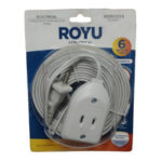 Royu 3 Gang Flat Pin Ext. White Cord 6 Meters